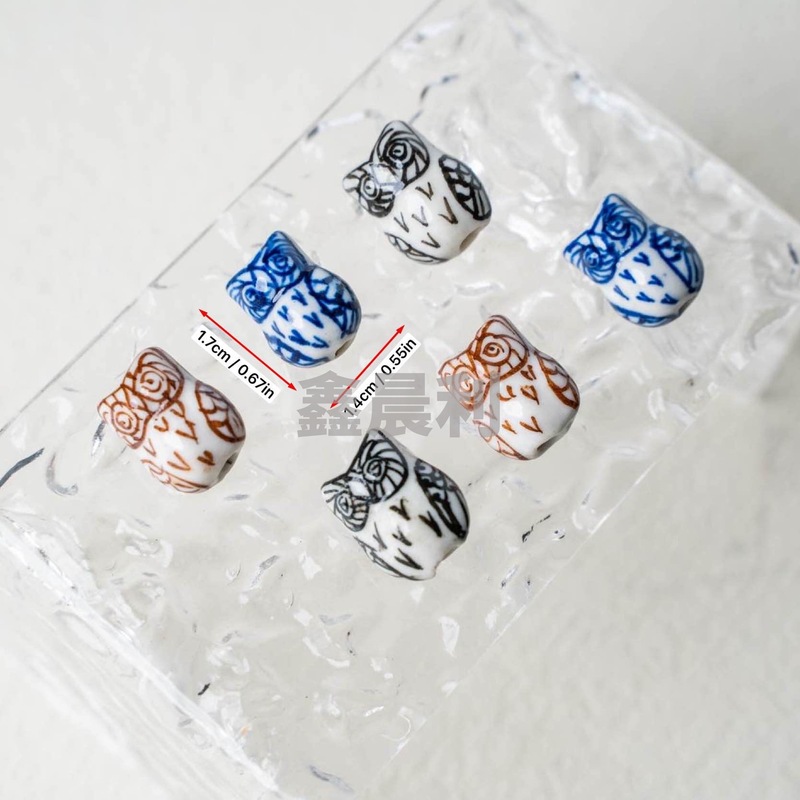 手绘猫头鹰直孔珠陶瓷串珠diy手链项链饰品配件材料散珠|undefined