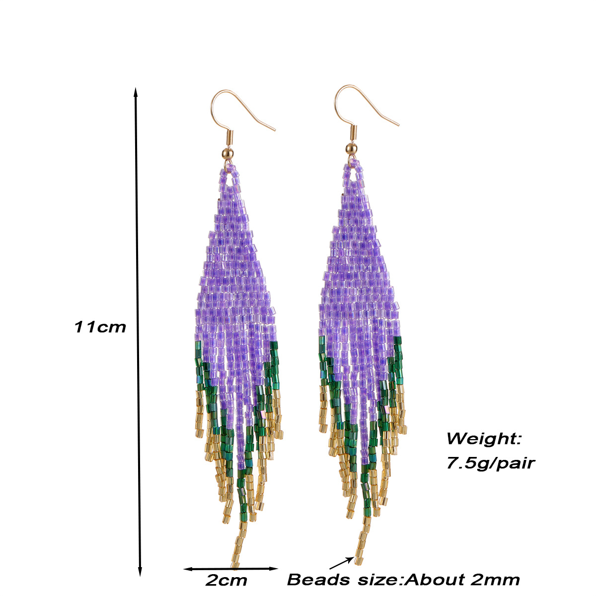 Devil'S Eye, Color Block Pattern 1 Pair Bohemian Devil's Eye Color Block Tassel Beaded Drop Earrings