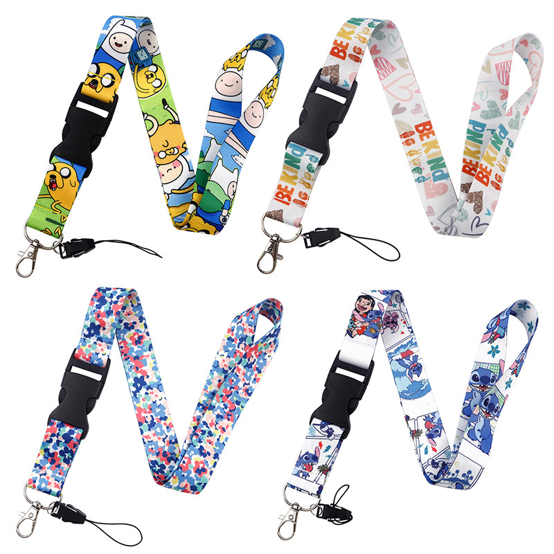 Small floral adventure animation cartoon mobile phone buckle lanyard polyester double-sided work permit long anti-loss lanyard
