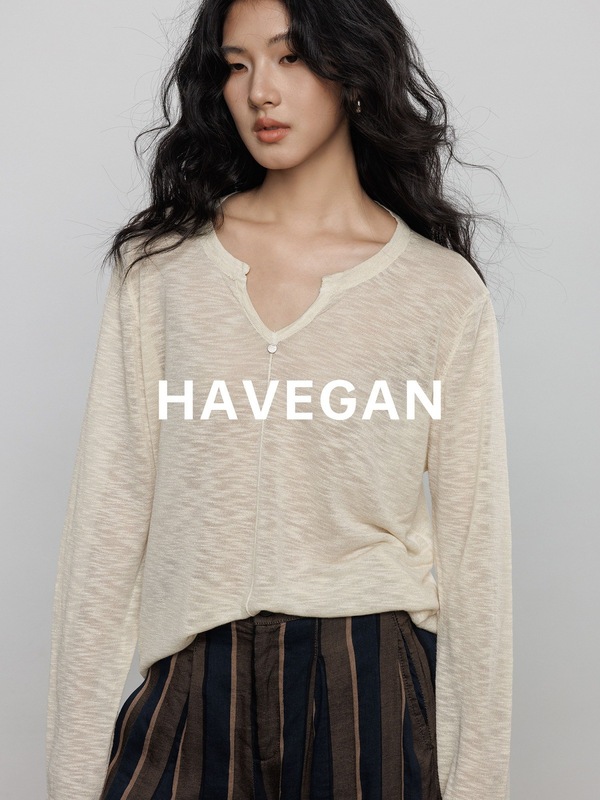 与间HAVEGAN/v领长袖宽松慵懒宽松防晒薄款罩衫女休闲通勤上衣|undefined