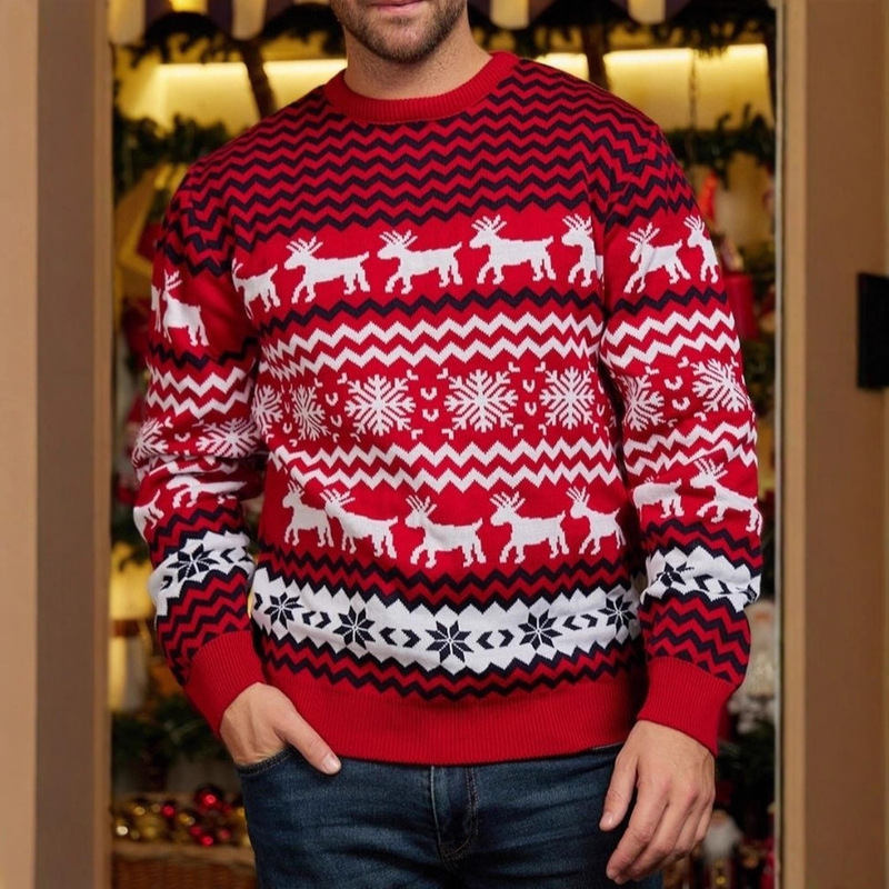 Little Snowflake Christmas Sweater Autumn and Winter Casual Couple Outfit Christmas Round Neck Knitted Sweater Cross-Border Trade Men's Jacquard Sweater Little Snowflake Christmas Sweater Autumn and Winter Casual Couple Outfit Christmas Round Neck Knitted Sweater Cross-Border Trade Men's Jacquard Sweater