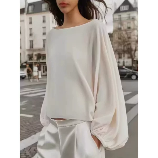 Cross-Border Foreign Trade Women's Clothing Amazon Hot-Selling Spring French-Style Drapey Loose Slimming Off-Shoulder Batwing Long-Sleeve Top