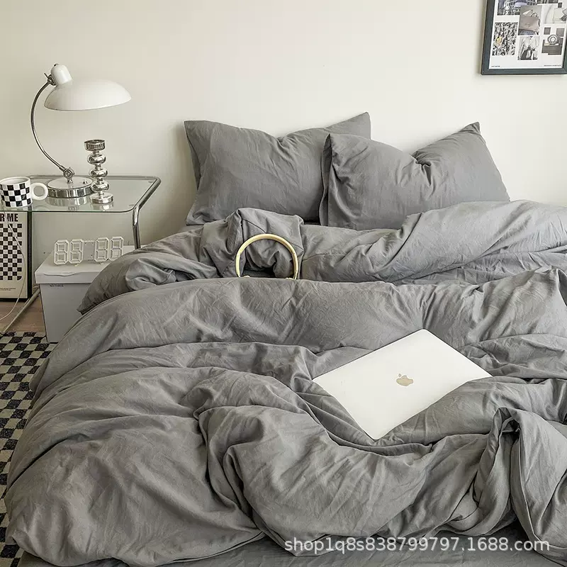 母婴水洗加厚床上用品床单纯色四件套被套学生宿舍三件套床笠抗菌