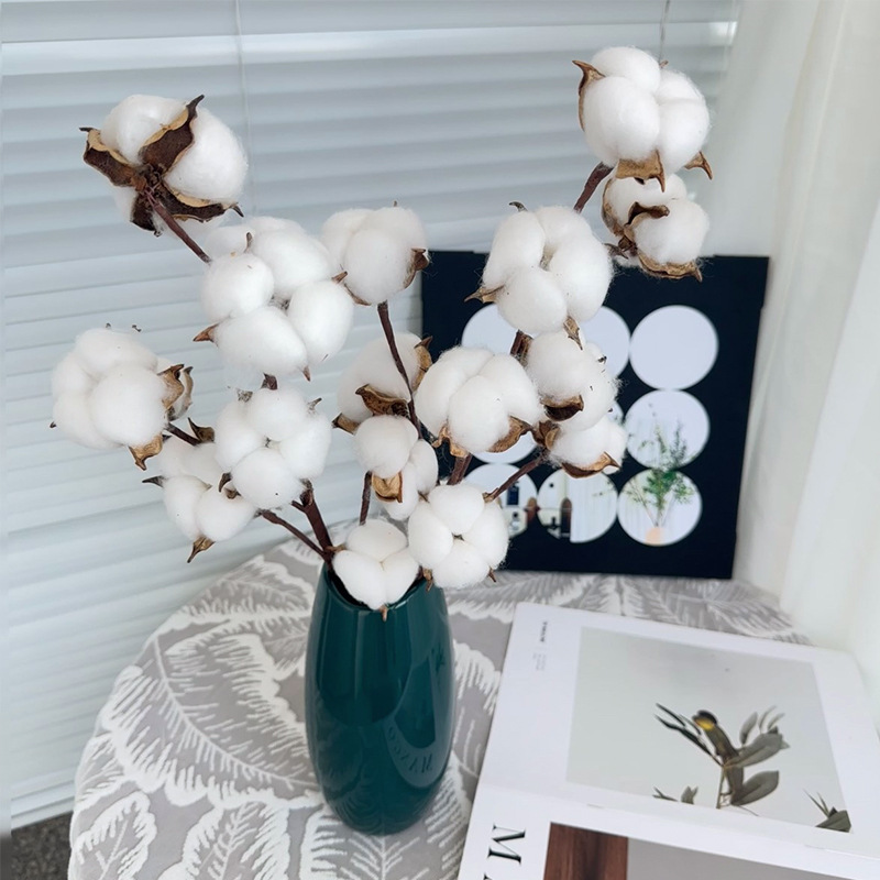Simulated 10-Head Cotton Flower Internet-Famous Christmas Bouquet with Branches and Stems, Decorative Kapok Flower DIY Simulation Photography Props and Ornaments