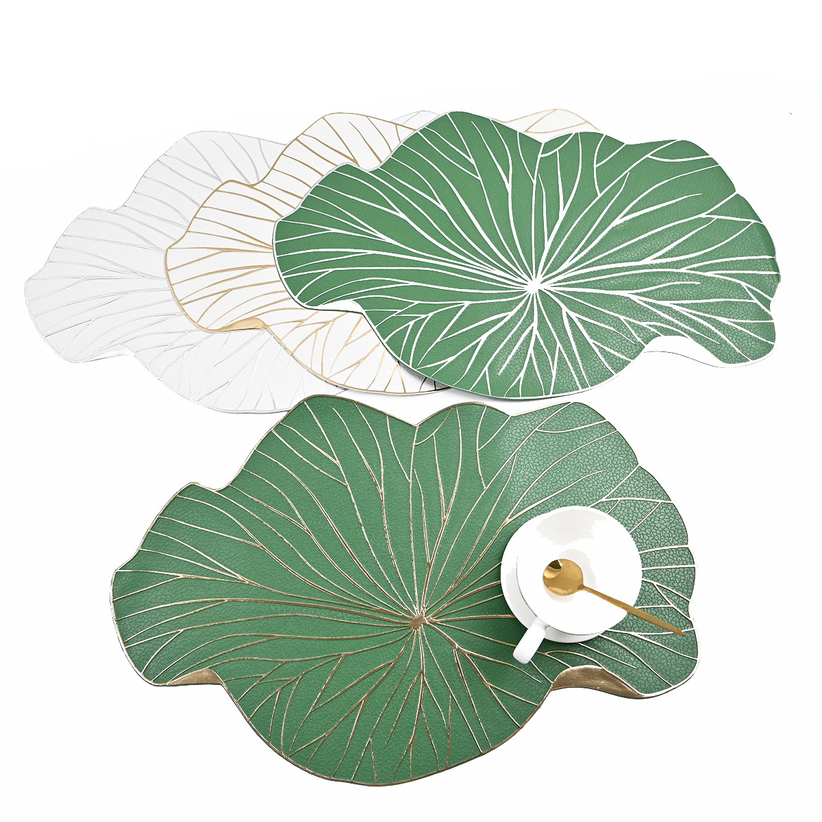 Nuevo mantel de oro con hoja de loto, juego de té chino, pvc, tapete de mesa impermeable y antideslizante, tapete de mesa de aislamiento térmico, posavasos de comida occidental, fácil de limpiar