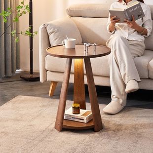 Light Luxury Solid Wood Small Coffee Table, Sofa Side Table, Mini Storage Small Round Table, Living Room, All Solid Wood Bedroom Bedside Corner Table