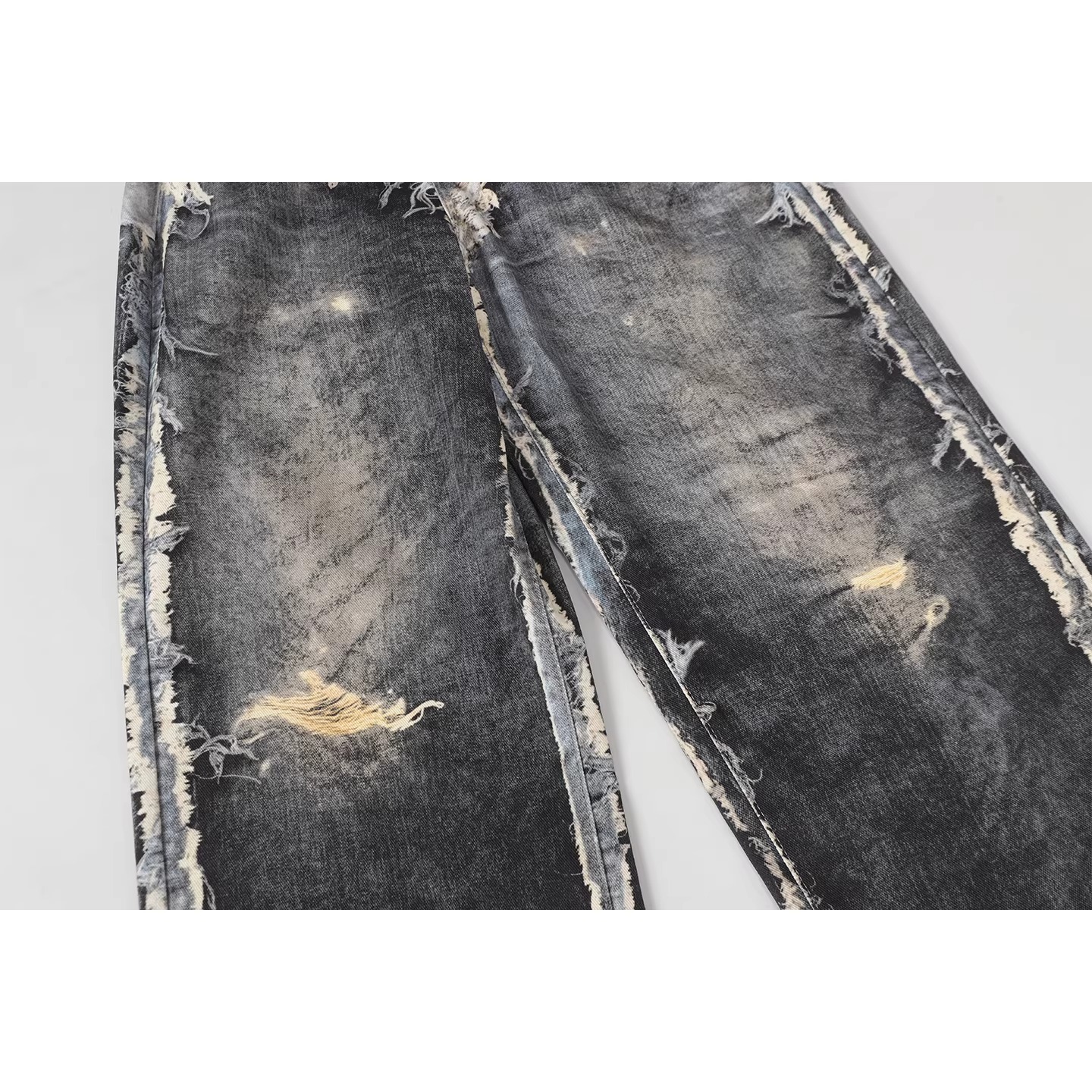 Vintage Distressed Patchwork Denim Pants – Oversized Wide-Leg Streetwear Jeans With 3d Print & Ripped Details (Unisex, Black, S-3xl)_mkmklike.com