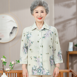 Middle-aged mother's spring mid-sleeve shirt to cover belly foreign style middle-aged and elderly women's summer chiffon shirt thin top 50 years old