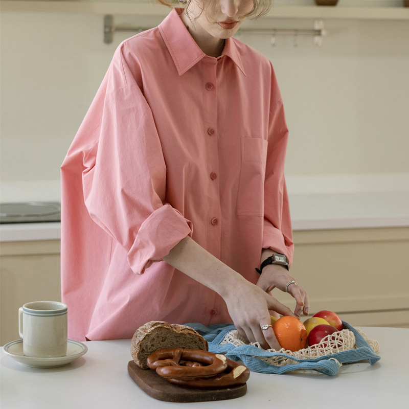 2025 Spring New Lazy Style Comfortable Loose Cotton Long-sleeved Pink Shirt Women's Design Sense Niche Shirt