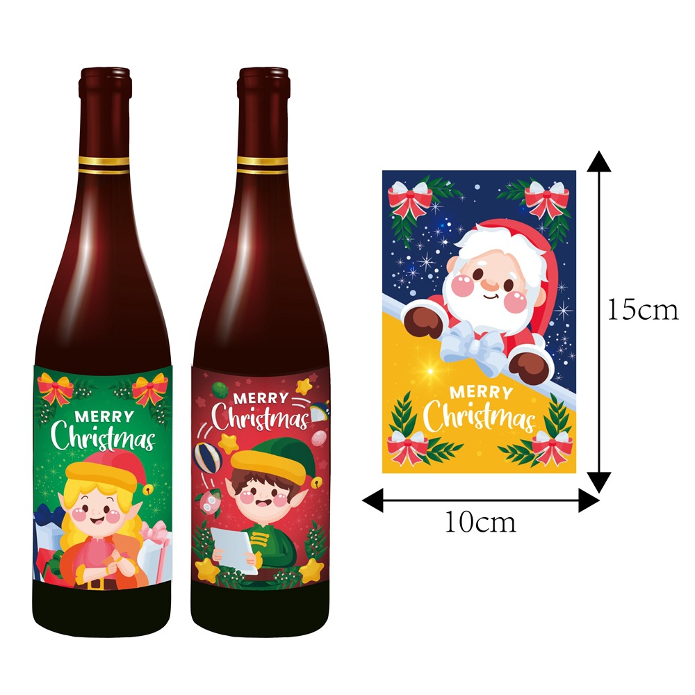 Amazon nueva decoración de fiesta de Navidad etiqueta engomada de la botella de vino año nuevo Navidad decoración etiqueta engomada creativa