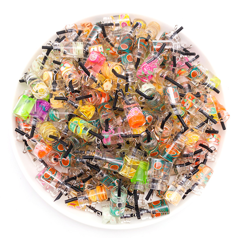 Mezcla 10 helado taza de jugo de leche taza de té botella de vidrio colgante 10x24mm DIY bolsa llavero Accesorios