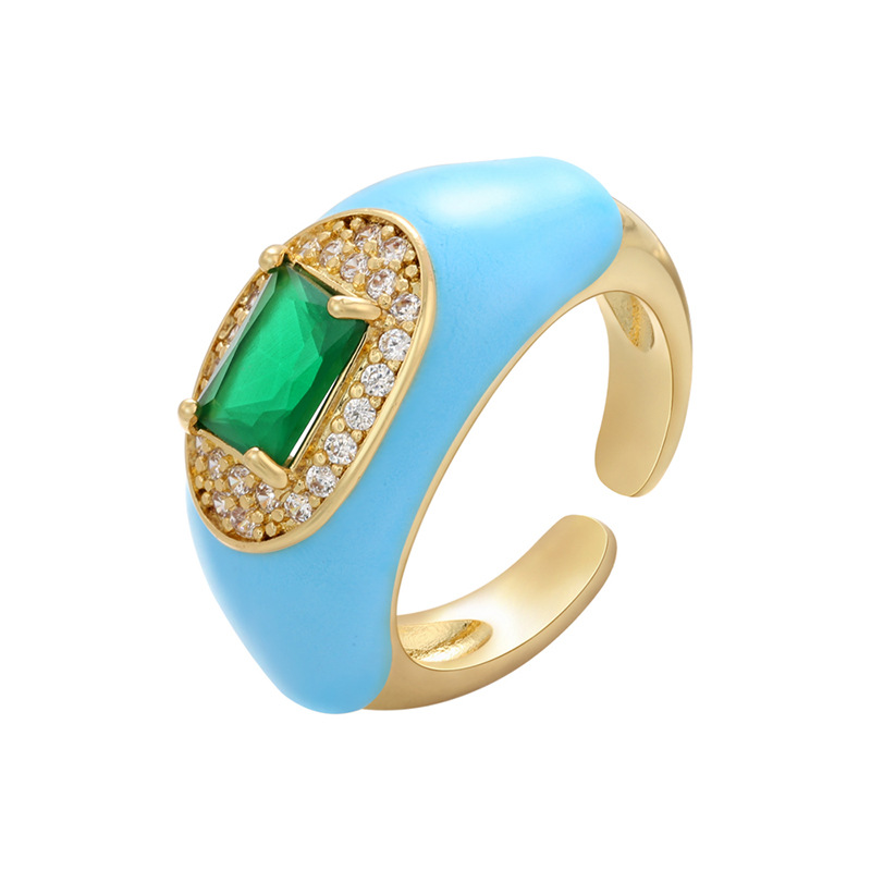 Vintage Color Drop Oil Zircon Emerald Opening Adjustable Copper Ring Wholesale Nihaojewelry display picture 3