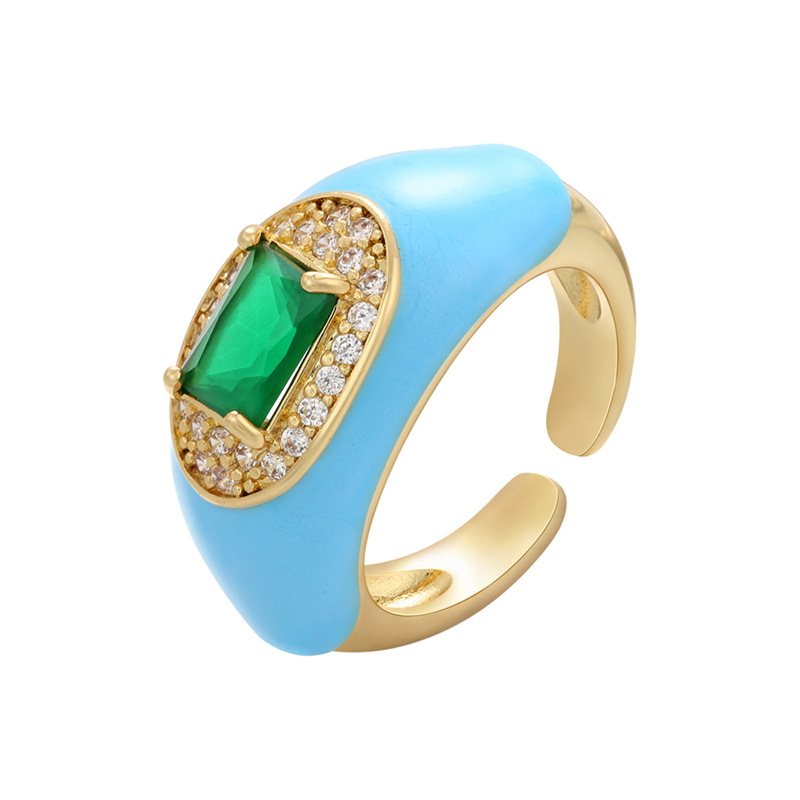 Copper Material Vintage Color Drop Oil Zircon Emerald Opening Adjustable Copper Ring Wholesale Nihaojewelry
