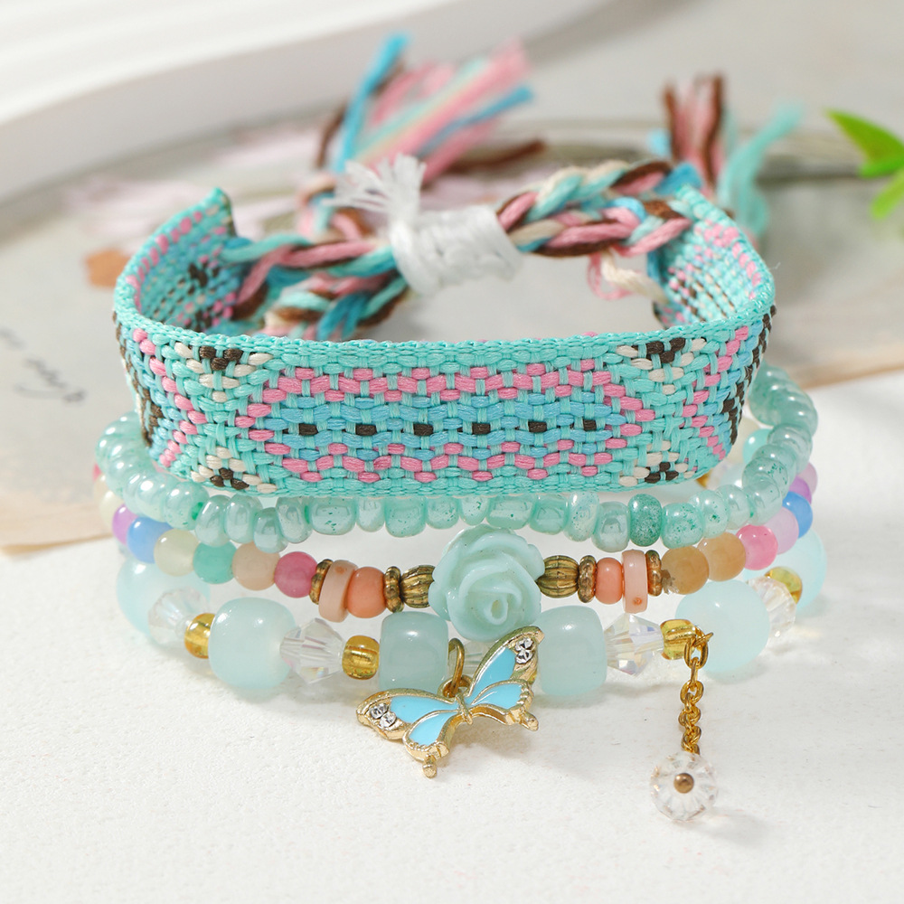 Vacation Heart Shape Rhombus Bow Knot Seed Bead Ribbon Handmade Tassel Women's Bracelets display picture 3