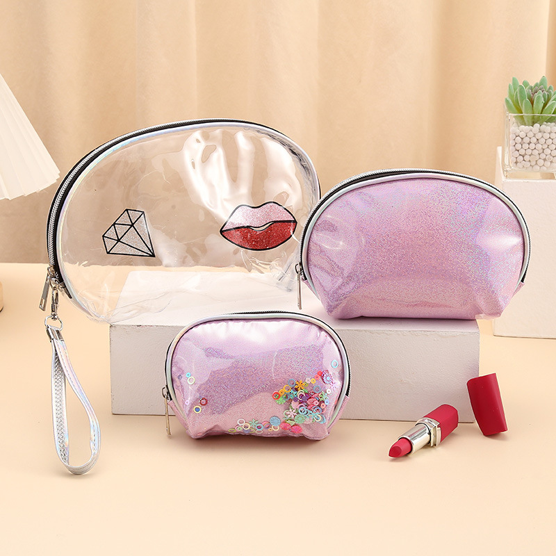 solid color handheld transparent cosmetic bag PVC