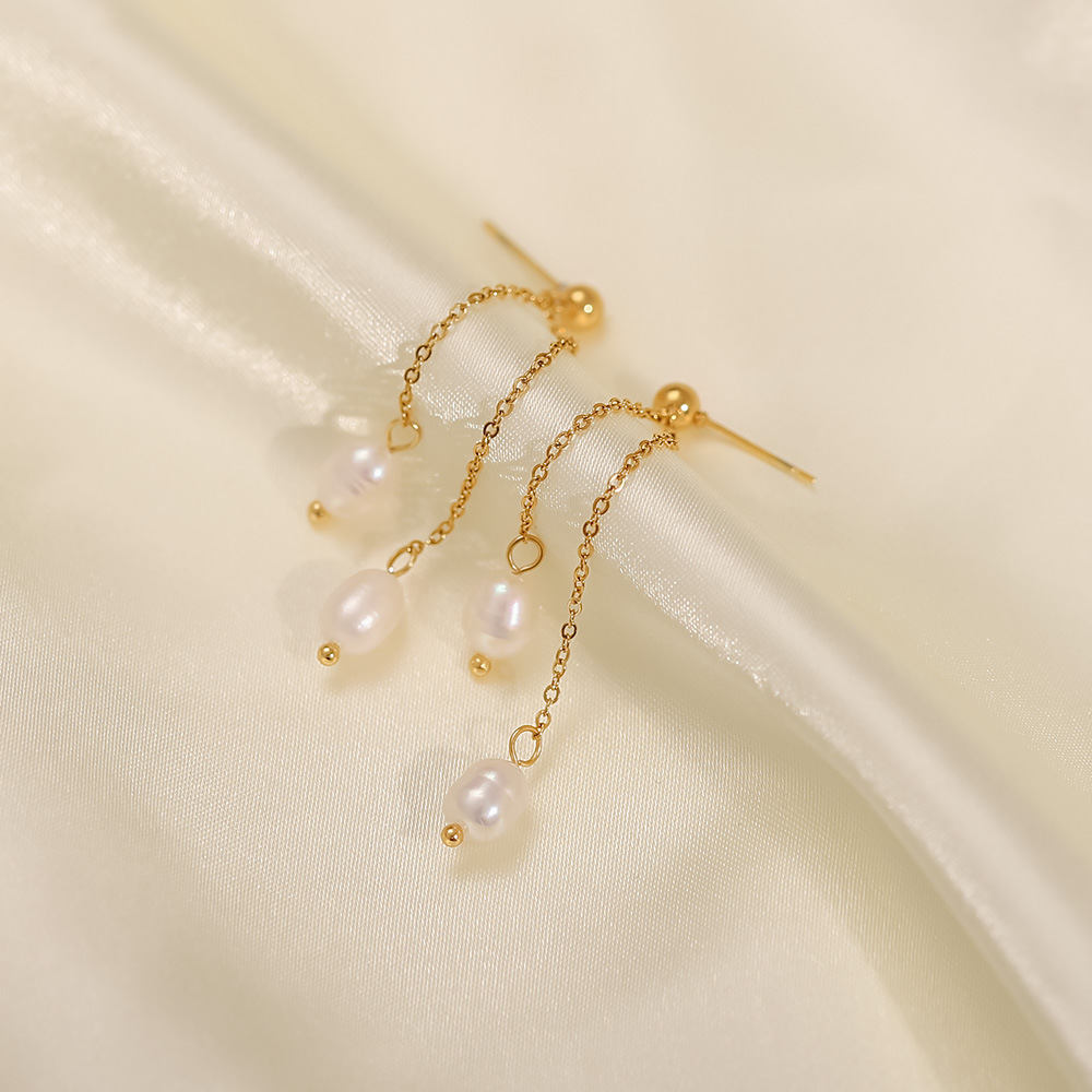 Fashion Geometric Stainless Steel Drop Earrings Gold Plated Pearl Stainless Steel Earrings