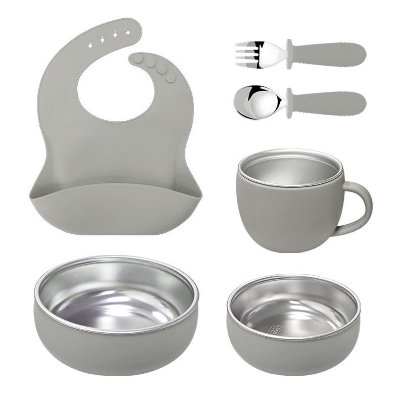 Amazon Kids 304 acero inoxidable seis piezas de silicona desmontable cuenco de cubiertos de silicona