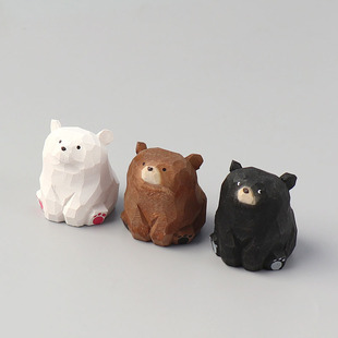 Handmade solid wood carving bear doll decoration Cartoon creative animal desktop car decoration couple gift wholesale