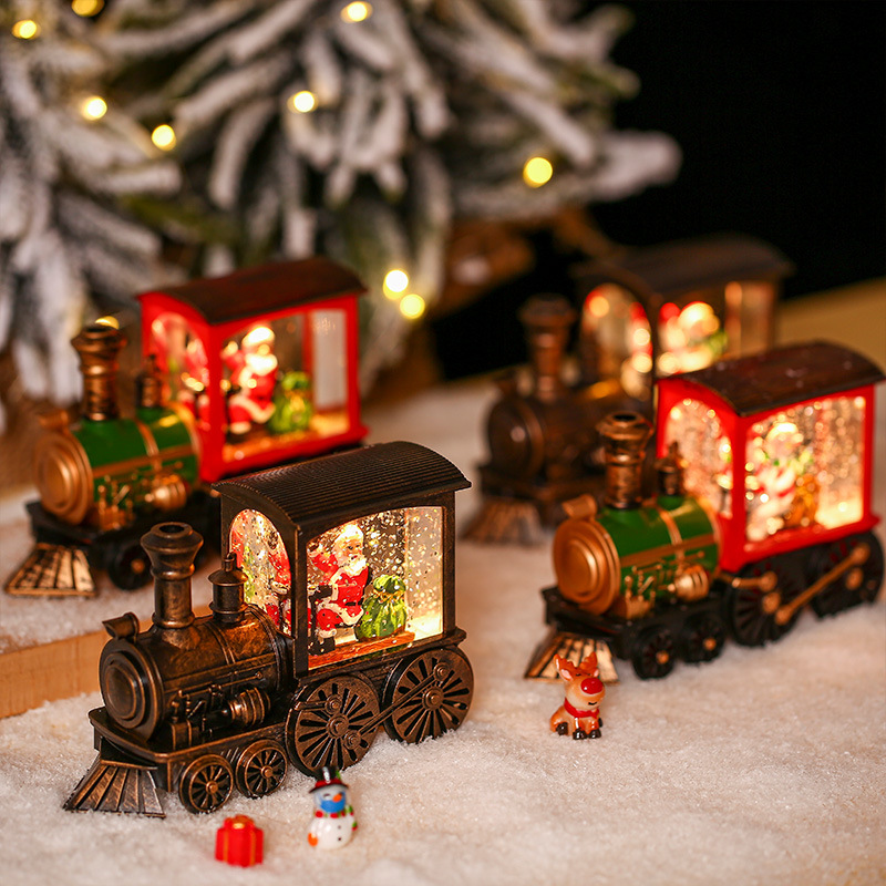 Christmas Train Lighted Interior Waterproof Small Lantern Desk Ornament Christmas Tree Mall Scene Decoration Prop
