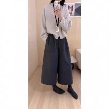 高端阔腿裤女秋高腰弹力显瘦气质时尚休闲直筒裤八分裤秋冬休闲裤