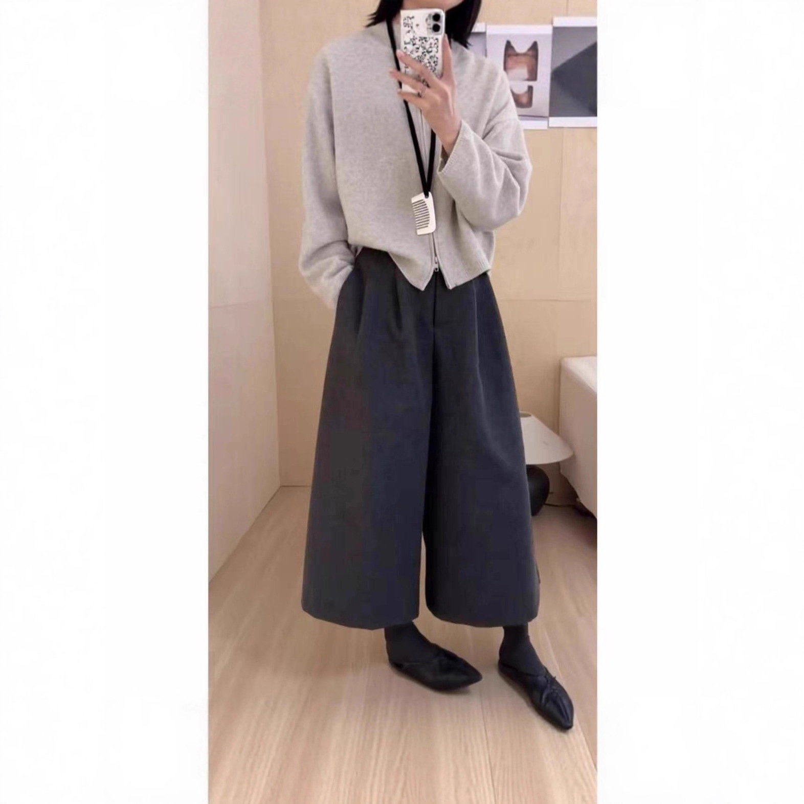 高端阔腿裤女秋高腰弹力显瘦气质时尚休闲直筒裤八分裤秋冬休闲裤