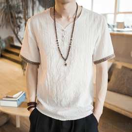 泰国男装夏装中国风棉麻短袖t恤泰式服装缅甸服饰古风汉元素上衣