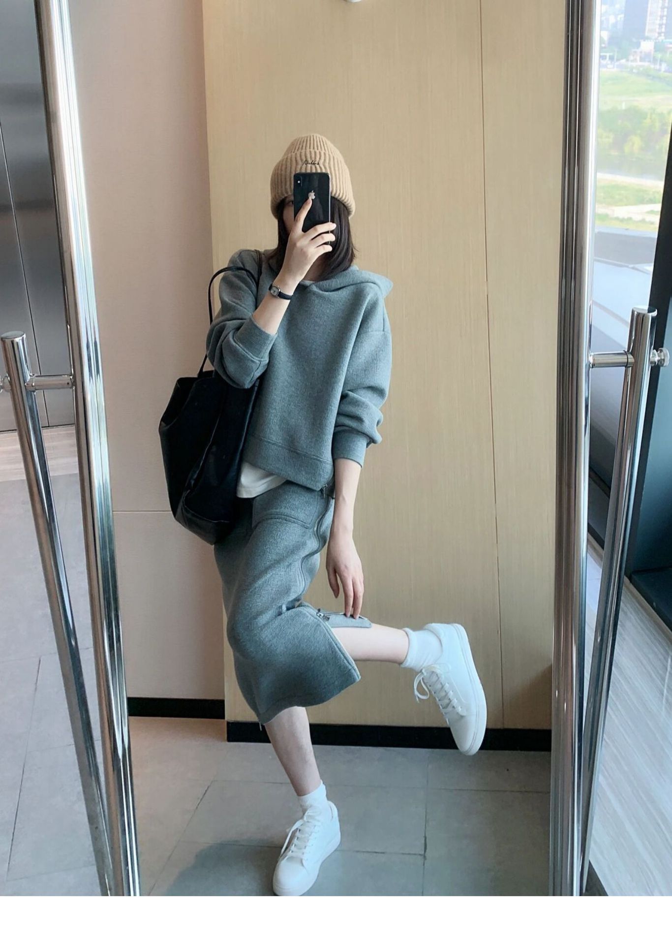 【中國直郵】 奢笛熊 春秋裝新款輕熟風休閒運動服衛衣兩件組 灰色 S