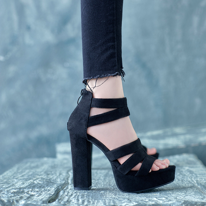 Nouvelles sandales à talons épais de 12 cm, chaussures romaines imperméables à talons super hauts pour femmes_voghion.com