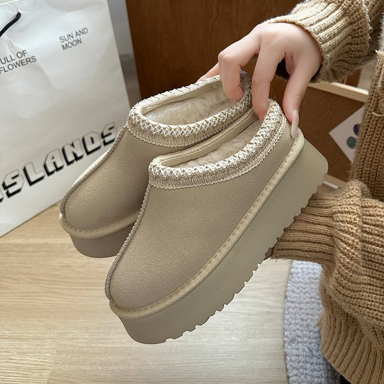 2023 invierno nueva piel integrada zapatillas de punta cerrada para mujeres plataforma zapatos de mujer