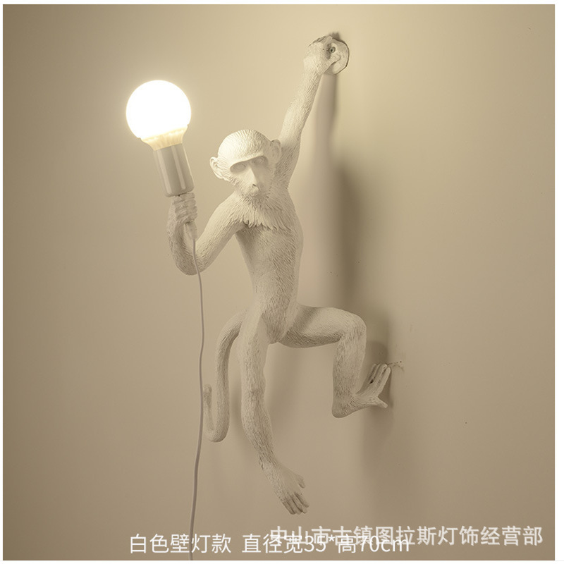 Cross-Border Nordic Resin Monkey Wall Lamp Children's Room Bar Restaurant Corridor Store Decorative Lamp Animal Hemp Rope Monkey