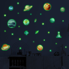 外貿太空星球夜光貼紙兒童房幼兒園裝飾九大行星熒光牆貼批發自粘