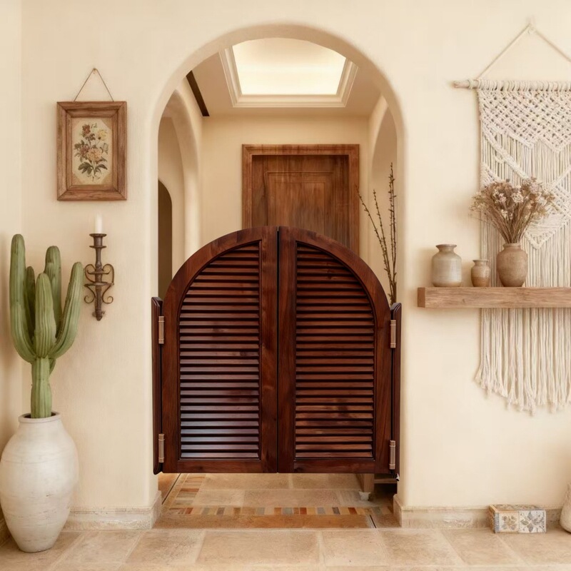 Retro Solid Wood Half-Height Arch Door Kitchen Door Partition Door Low Door Homestay Solid Wood Door Rebound Door