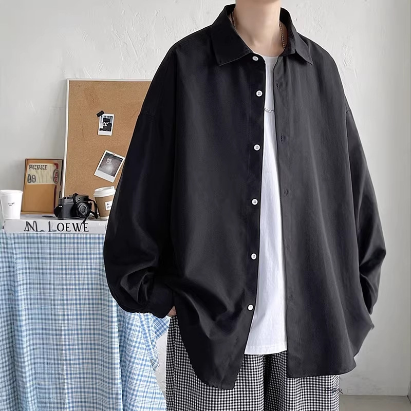 Solid Color Simple Ice Silk Shirt Long-Sleeved Men's Summer American Lazy Style Loose Shirt Trendy Versatile Lapel Jacket Solid Color Simple Ice Silk Shirt Long-Sleeved Men's Summer American Lazy Style Loose Shirt Trendy Versatile Lapel Jacket