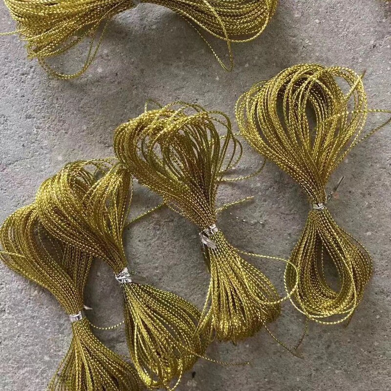 Gold Thread Strips Woven into a String, Cut into Short Pieces, Champagne Silver Thread Hollow Rope for Hanging Ornaments