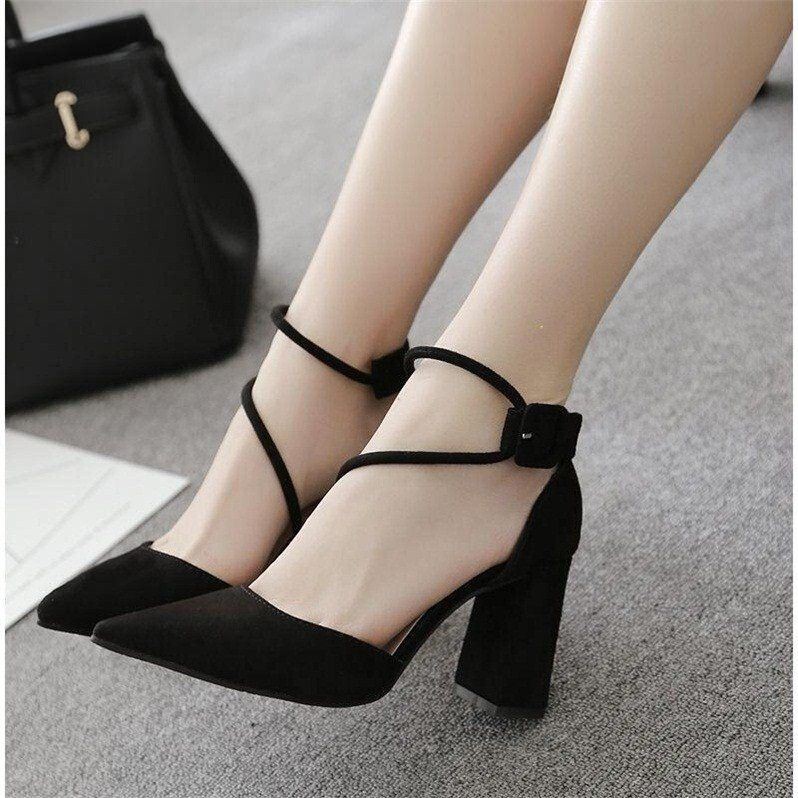 Chanel-Style High-Heeled Shoes for Women, 2026 Spring/Summer New Model, Outdoor Wear, Lace-Up, Chunky Heel Sandals, Pointed Toe, Single Strap Buckle Shoes Chanel-Style High-Heeled Shoes for Women, 2026 Spring/Summer New Model, Outdoor Wear, Lace-Up, Chunky Heel Sandals, Pointed Toe, Single Strap Buckle Shoes