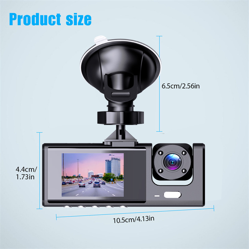 国境を越えたドライブレコーダhd夜視1080p車前車内車後2インチ3レンズ車載カメラ