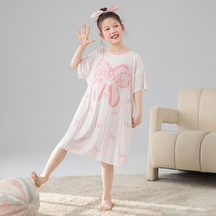 Children's Pajamas Summer Girls Short-Sleeved Modal Nightgown Girls Baby Middle and Large Children Mid-Length Home Clothes