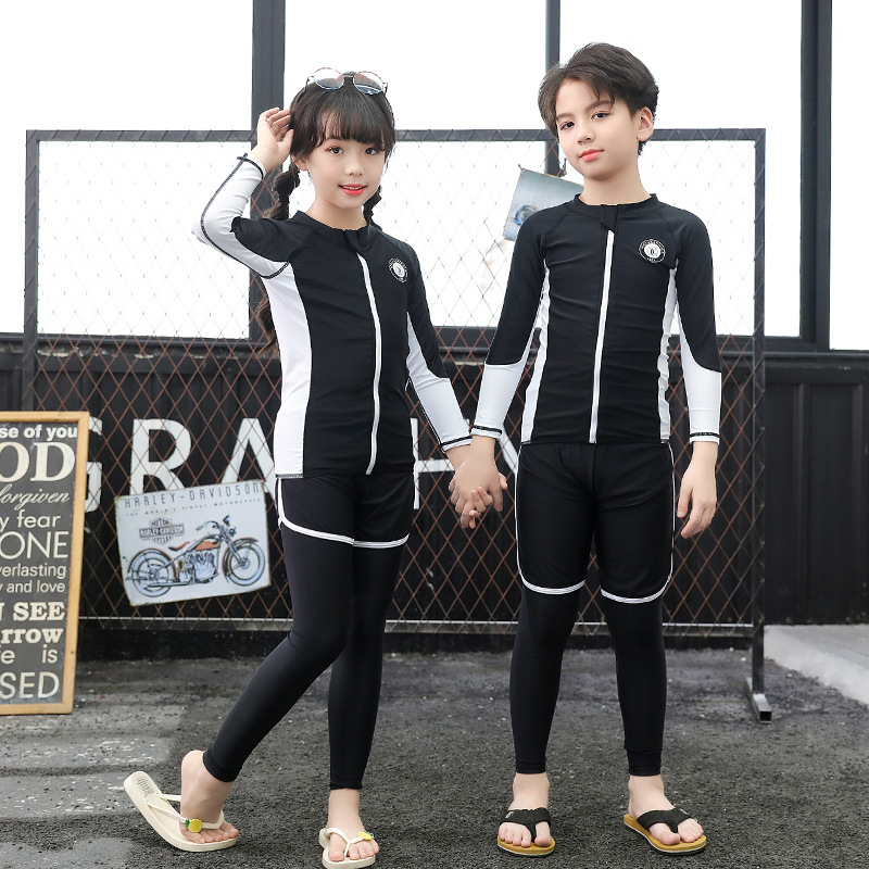 Children's Swimwear Boys' Middle-aged Children's Girls' Parent-child Long-sleeved Trousers Split Sun-proof Quick-drying Diving Suit