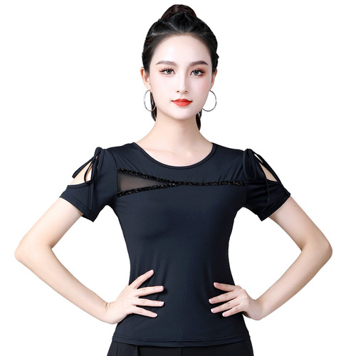 Latin dance ballroom dance social practice clothing for women on behalf of adults summer slim modern dance short-sleeved tops for women