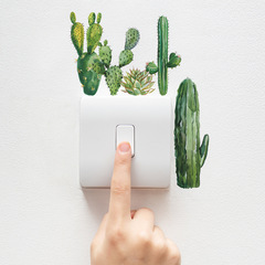 外貿熱帶綠植仙人掌兒童臥室玄關宿舍家居裝飾開關貼牆貼貼紙批發