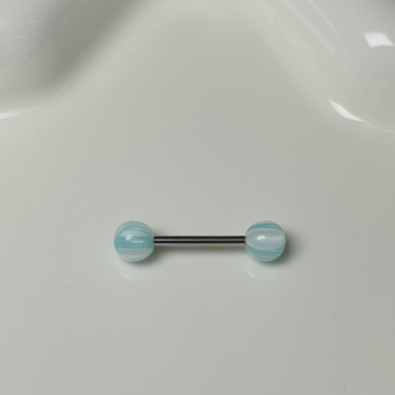 Blue Acrylic Tongue Ring with Steel Titanium External Thread Design, Niche Tongue Piercing Jewelry for Sweet and Spicy Girls detail image 3