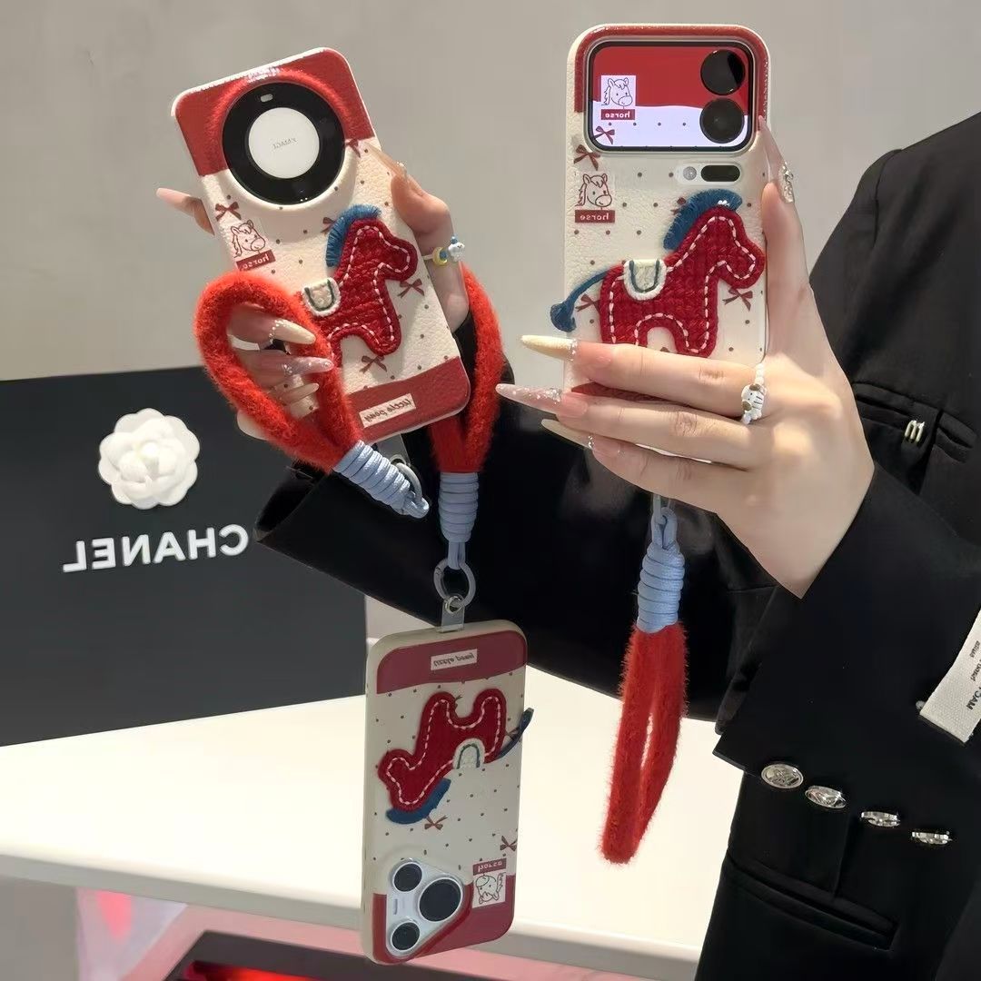 New Year Polka Dot Red Horse Lanyard Suitable for Opporeno14Pro Mobile Phone Case New Findx9/8 Leather Texture A97 Soft