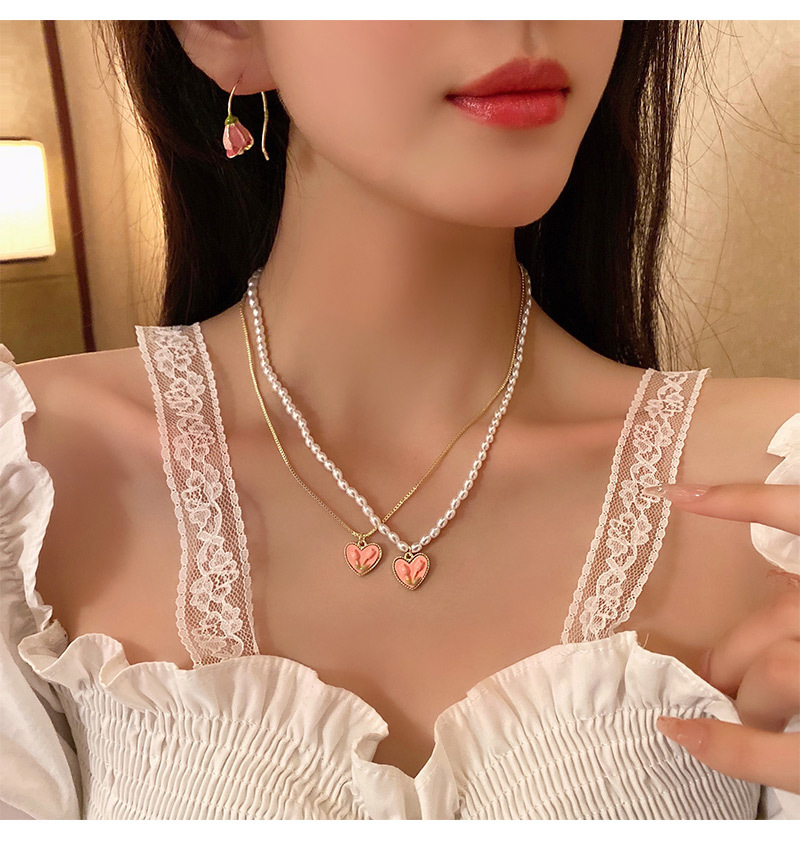 Sweet Heart Shape Flower Copper Enamel Pendant Necklace