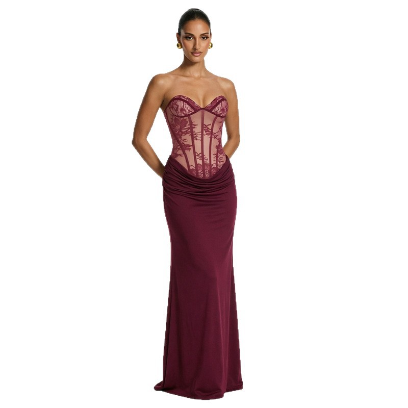 2026 nuevo estilo de verano de estilo europeo y americano de estilo de mujer transfronterizo línea de impresión de encaje de cuello plegado vestido de costura mujer image 5