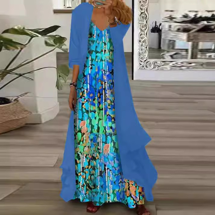 Women's Two-Piece Inner Dress Set Floral Print Dress_ecoleips.com