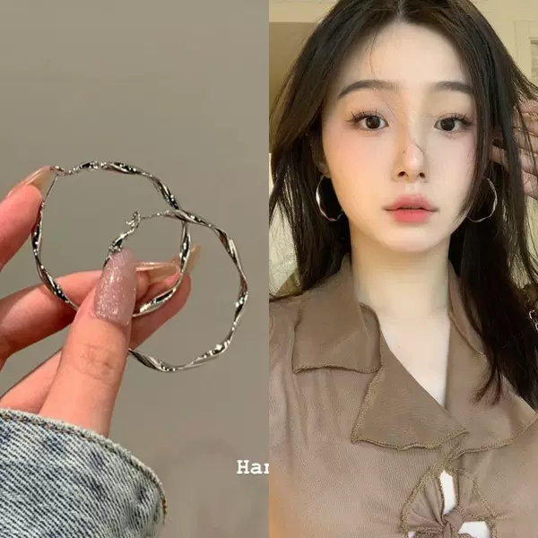 Authentic Exaggerated Silver Rotating Earrings 2024 New Hot Style Unique Twist Large Earrings Niche Design High-End
