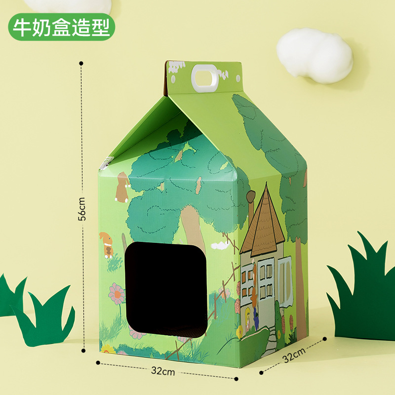 Cat Forest Chalet Carton Tablero para rascarse para gatos Juega y duerme en una guarida para gatos Papel corrugado grueso de gran tamaño Juguetes para gatos domésticos