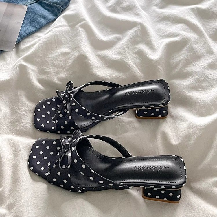 Red beige ondulado punto francés zapatillas de tacón grueso para mujeres 2026 nuevo tipo de verano para usar zapatillas frías antideslizantes image 4