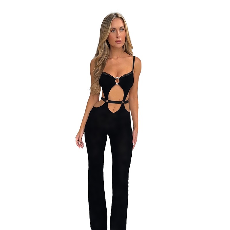 YL25009 tirantes sexy pantalones de una pieza con costuras de encaje hueco mujer 2025 estilo europeo y americano comercio exterior transfronterizo ropa de mujer