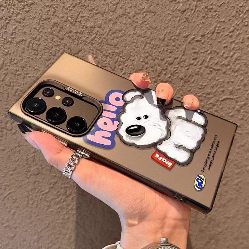 Oil Painting Puppy Design Suitable for Samsung S25 Phone Case Galaxy S24 Ultra Color Silver S23/S22 Hard Case S21